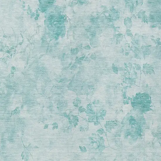 Aqua Teal Blue And Ivory Floral Washable Indoor Outdoor Area Rug Photo 4