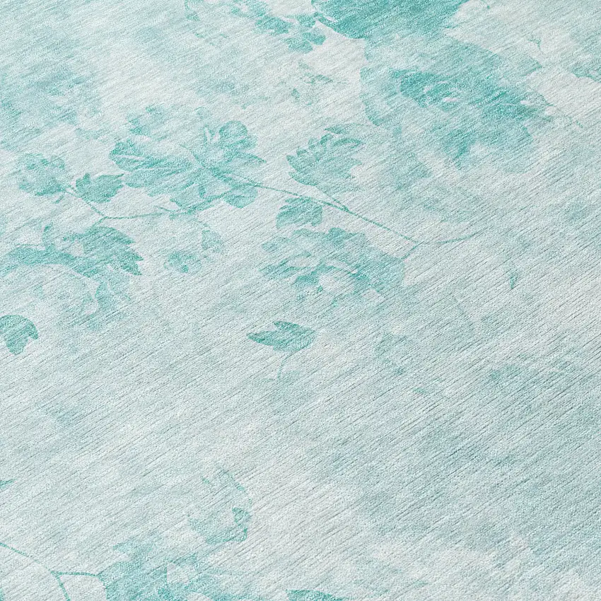 Aqua Teal Blue And Ivory Floral Washable Indoor Outdoor Area Rug Photo 8
