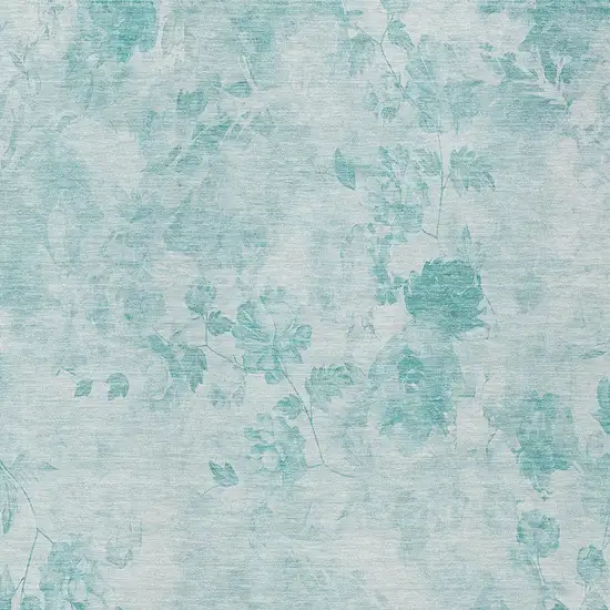 Aqua Teal Blue And Ivory Floral Washable Indoor Outdoor Area Rug Photo 4