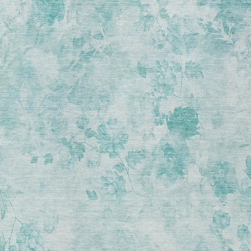 Aqua Teal Blue And Ivory Floral Washable Indoor Outdoor Area Rug Photo 4