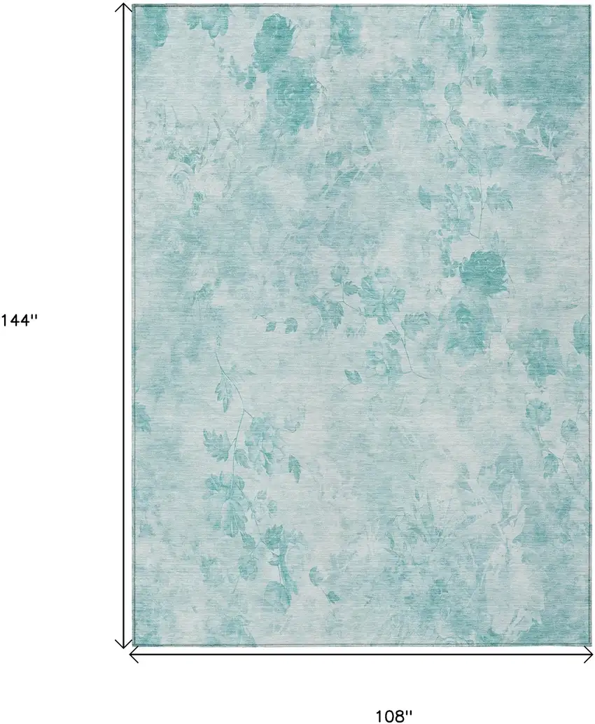 Aqua Teal Blue And Ivory Floral Washable Indoor Outdoor Area Rug Photo 7