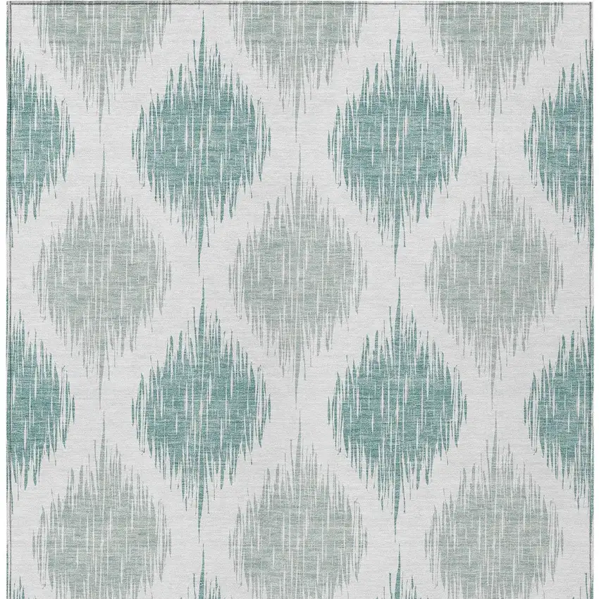 Aqua Teal Blue And Ivory Ikat Washable Indoor Outdoor Area Rug Photo 7