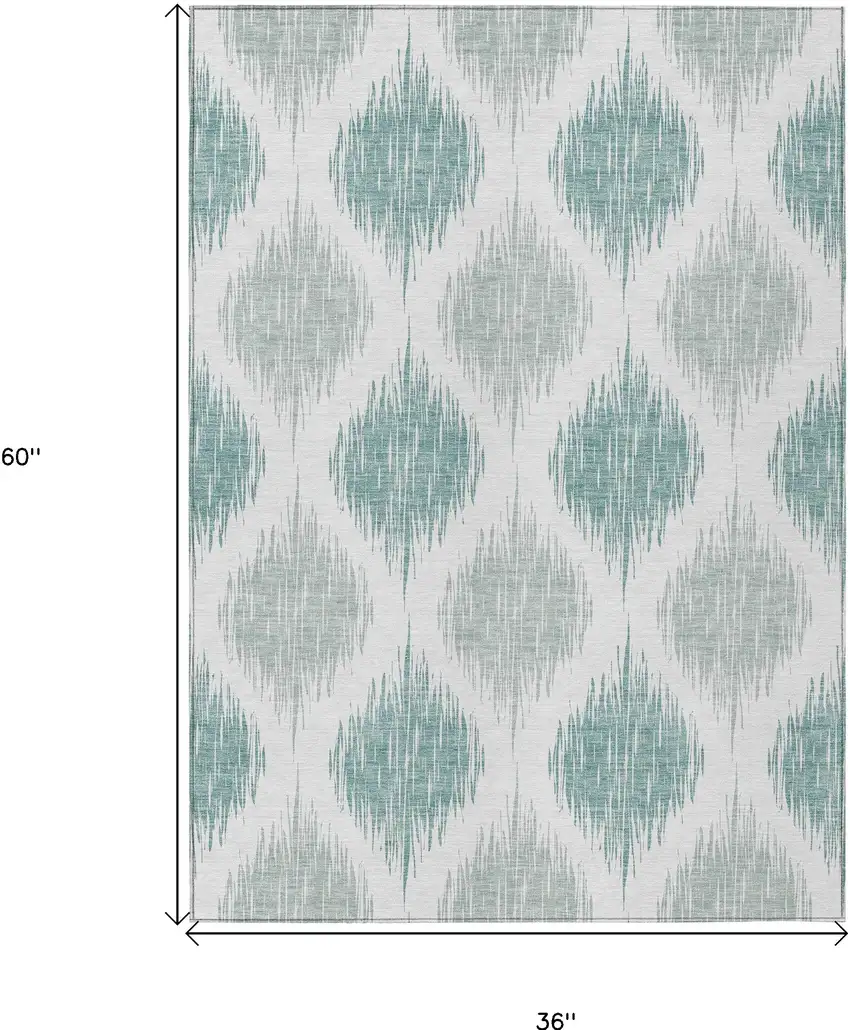 Aqua Teal Blue And Ivory Ikat Washable Indoor Outdoor Area Rug Photo 3