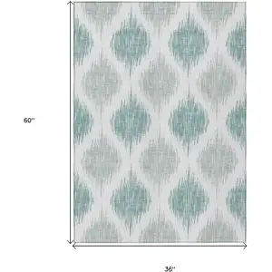 Photo of Aqua Teal Blue And Ivory Ikat Washable Indoor Outdoor Area Rug