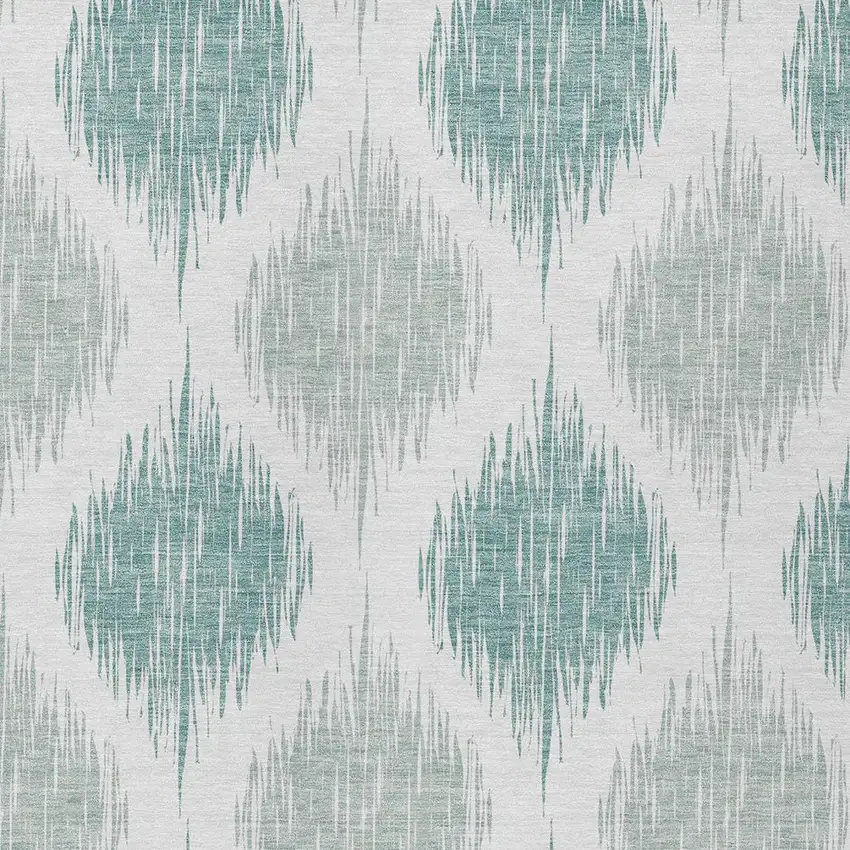 Aqua Teal Blue And Ivory Ikat Washable Indoor Outdoor Area Rug Photo 6