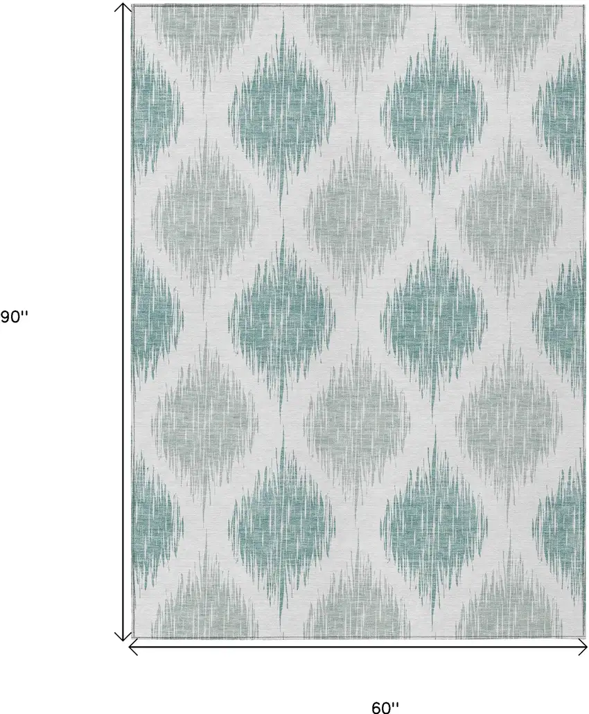 Aqua Teal Blue And Ivory Ikat Washable Indoor Outdoor Area Rug Photo 3