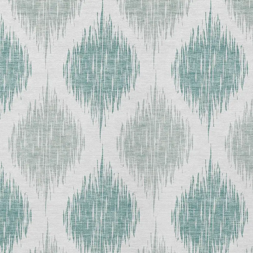Aqua Teal Blue And Ivory Ikat Washable Indoor Outdoor Area Rug Photo 6