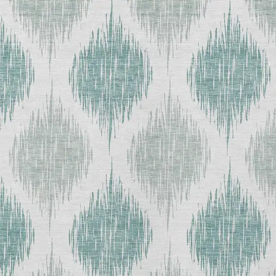 Aqua Teal Blue And Ivory Ikat Washable Indoor Outdoor Area Rug Photo 6
