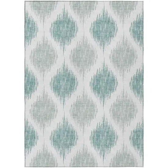 Aqua Teal Blue And Ivory Ikat Washable Indoor Outdoor Area Rug Photo 2