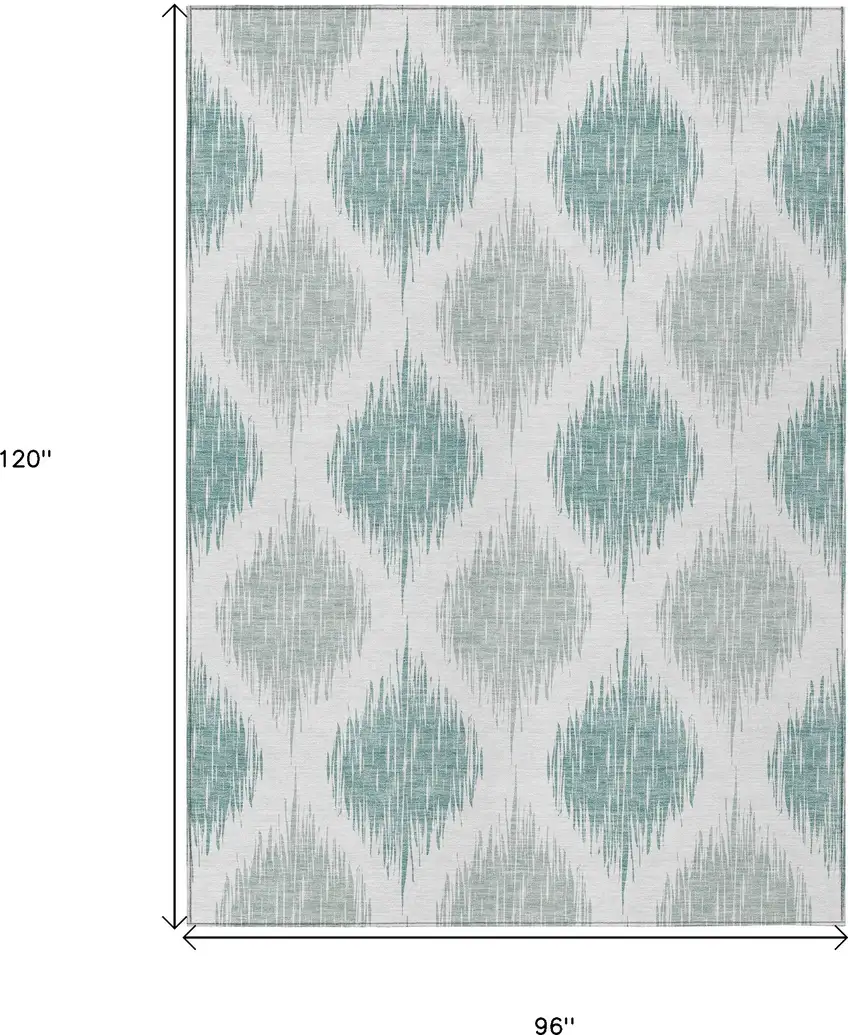 Aqua Teal Blue And Ivory Ikat Washable Indoor Outdoor Area Rug Photo 3