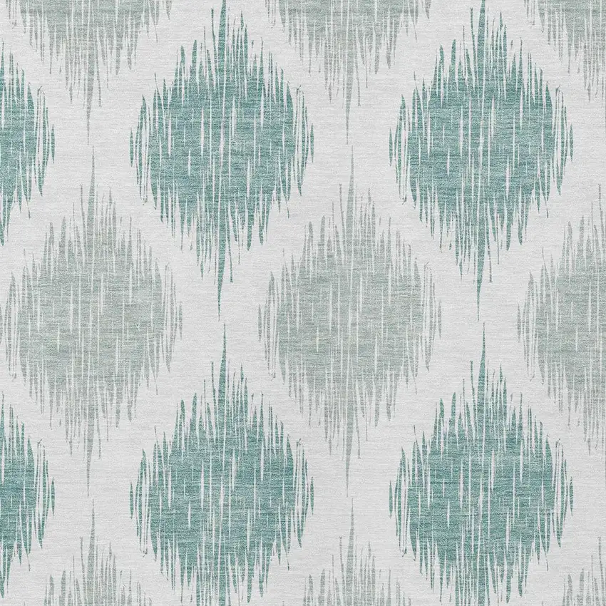 Aqua Teal Blue And Ivory Ikat Washable Indoor Outdoor Area Rug Photo 6