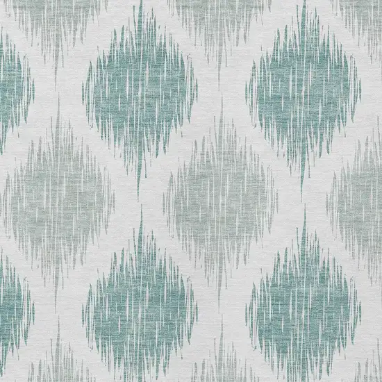 Aqua Teal Blue And Ivory Ikat Washable Indoor Outdoor Area Rug Photo 6