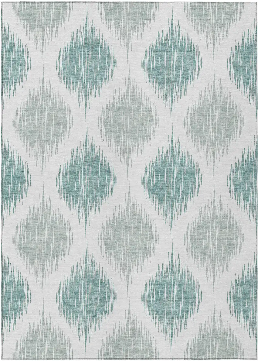 Aqua Teal Blue And Ivory Ikat Washable Indoor Outdoor Area Rug Photo 2