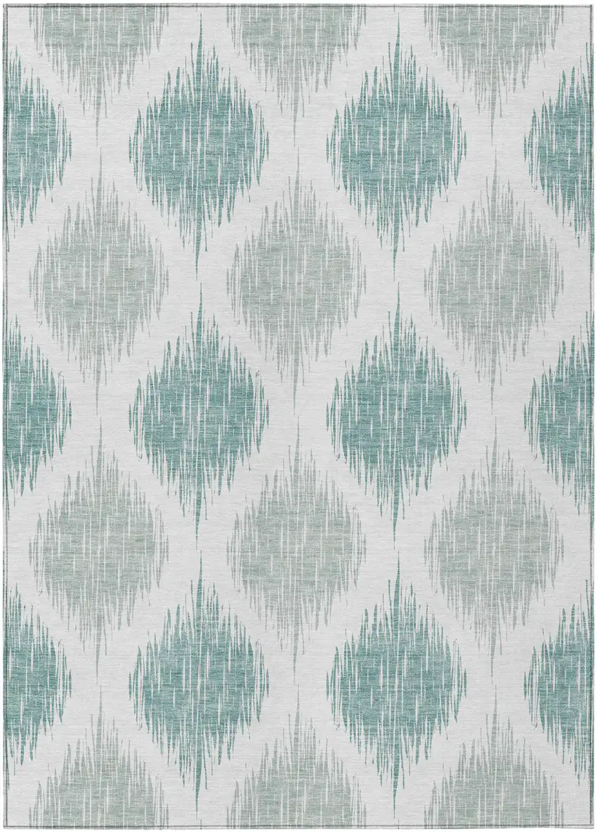Aqua Teal Blue And Ivory Ikat Washable Indoor Outdoor Area Rug Photo 2