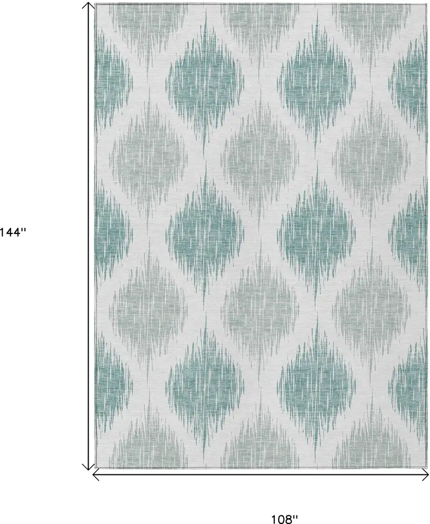 Aqua Teal Blue And Ivory Ikat Washable Indoor Outdoor Area Rug Photo 3