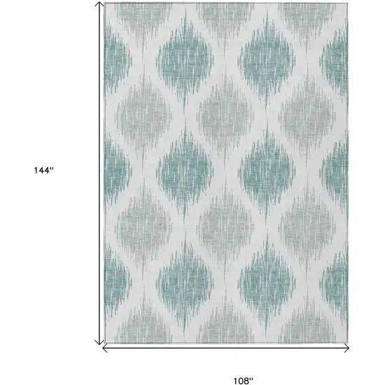 Aqua Teal Blue And Ivory Ikat Washable Indoor Outdoor Area Rug Photo 3