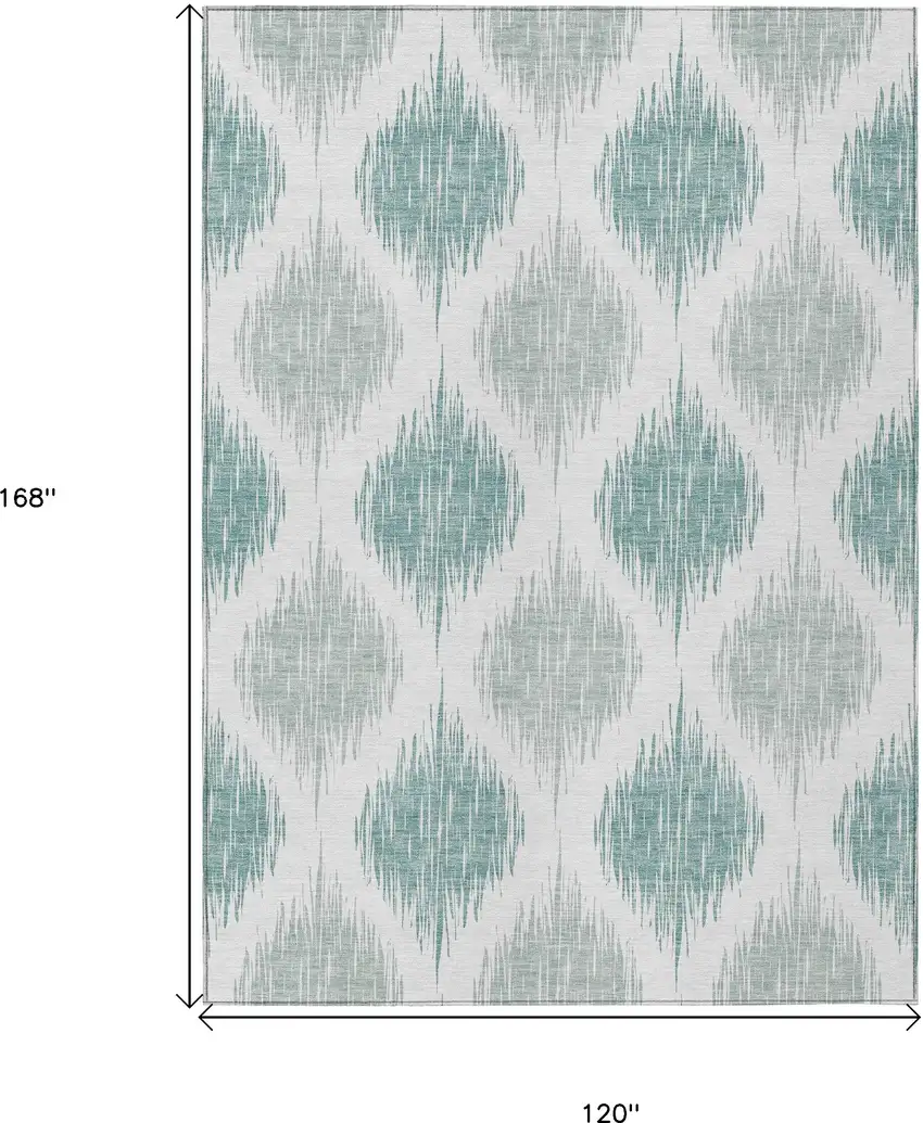 Aqua Teal Blue And Ivory Ikat Washable Indoor Outdoor Area Rug Photo 3