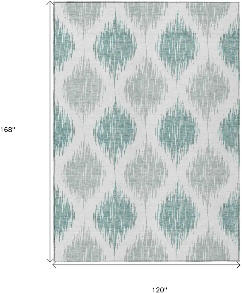 Aqua Teal Blue And Ivory Ikat Washable Indoor Outdoor Area Rug Photo 3