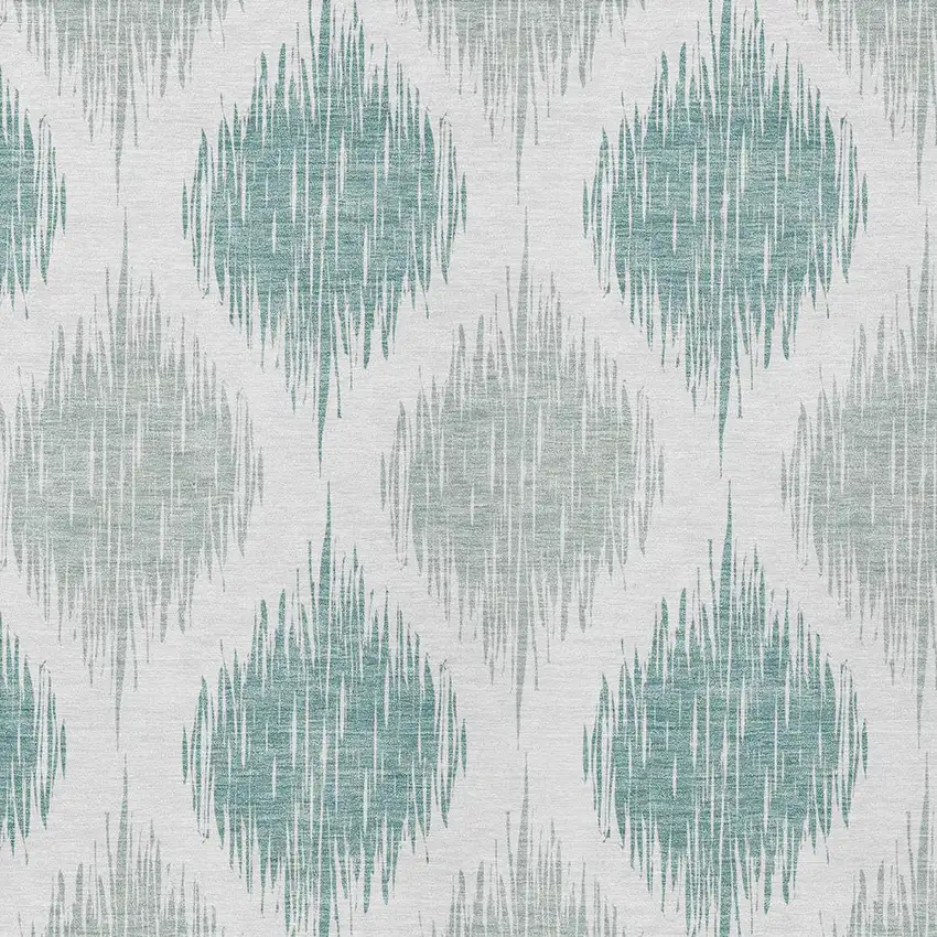 Aqua Teal Blue And Ivory Ikat Washable Indoor Outdoor Area Rug Photo 6