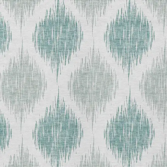 Aqua Teal Blue And Ivory Ikat Washable Indoor Outdoor Area Rug Photo 6