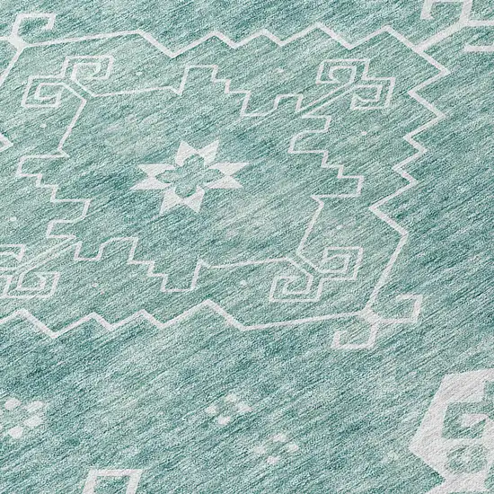 Aqua Teal Blue And Ivory Medallion Washable Indoor Outdoor Area Rug Photo 8