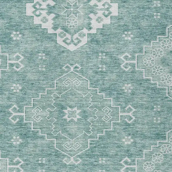 Aqua Teal Blue And Ivory Medallion Washable Indoor Outdoor Area Rug Photo 6