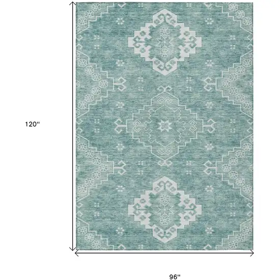 Aqua Teal Blue And Ivory Medallion Washable Indoor Outdoor Area Rug Photo 3