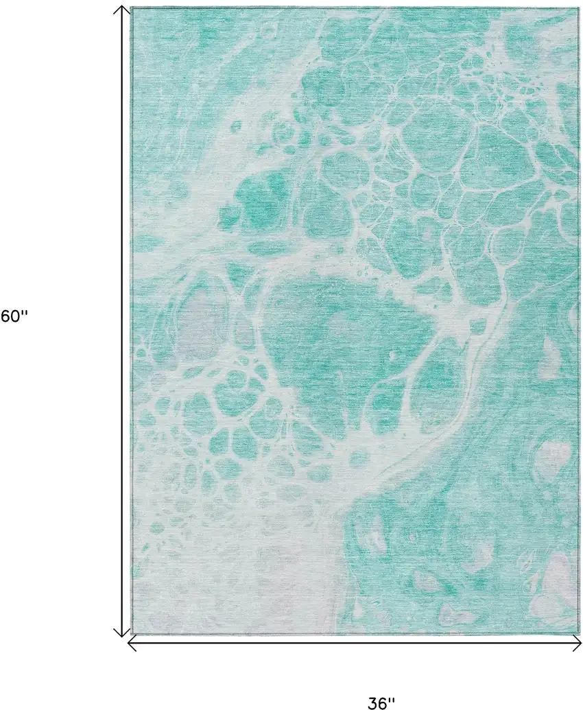 Aqua Teal Blue And Ivory Nautical Washable Indoor Outdoor Area Rug Photo 3