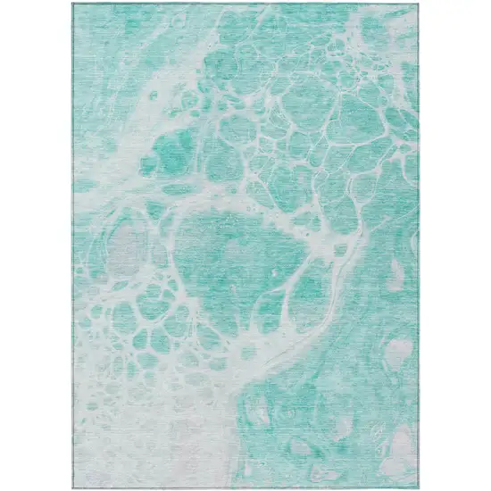 Aqua Teal Blue And Ivory Nautical Washable Indoor Outdoor Area Rug Photo 2