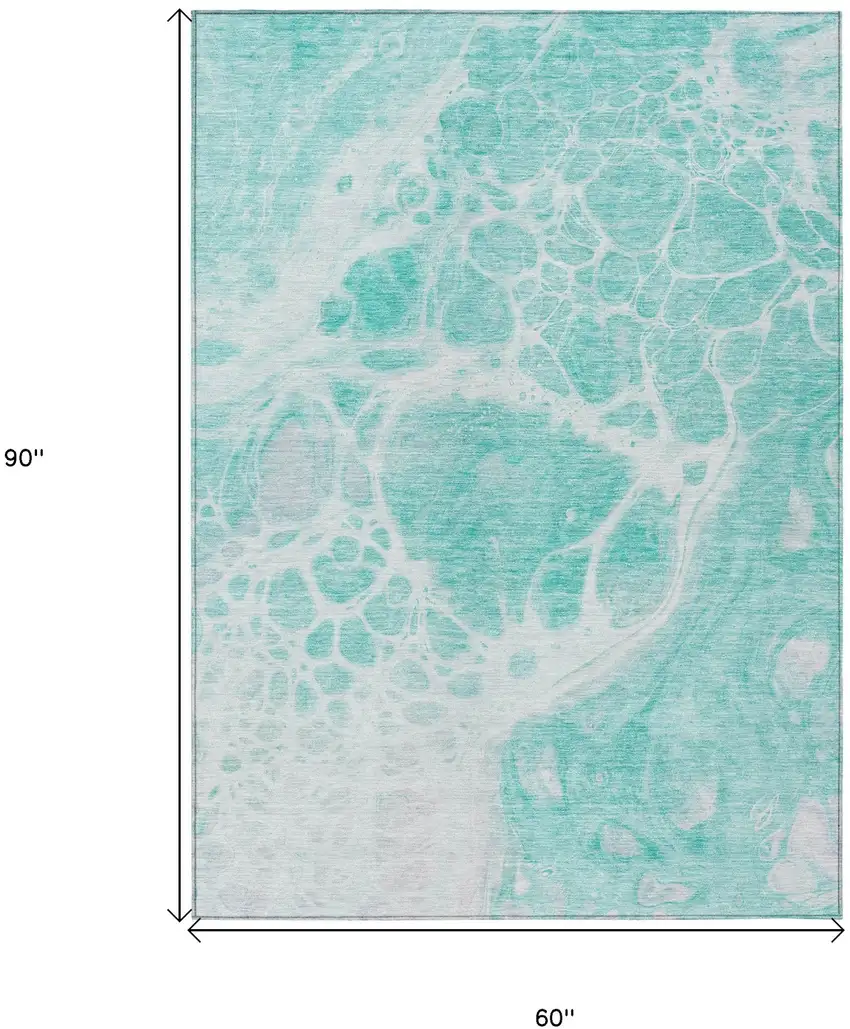Aqua Teal Blue And Ivory Nautical Washable Indoor Outdoor Area Rug Photo 3