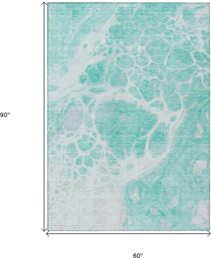 Aqua Teal Blue And Ivory Nautical Washable Indoor Outdoor Area Rug Photo 3