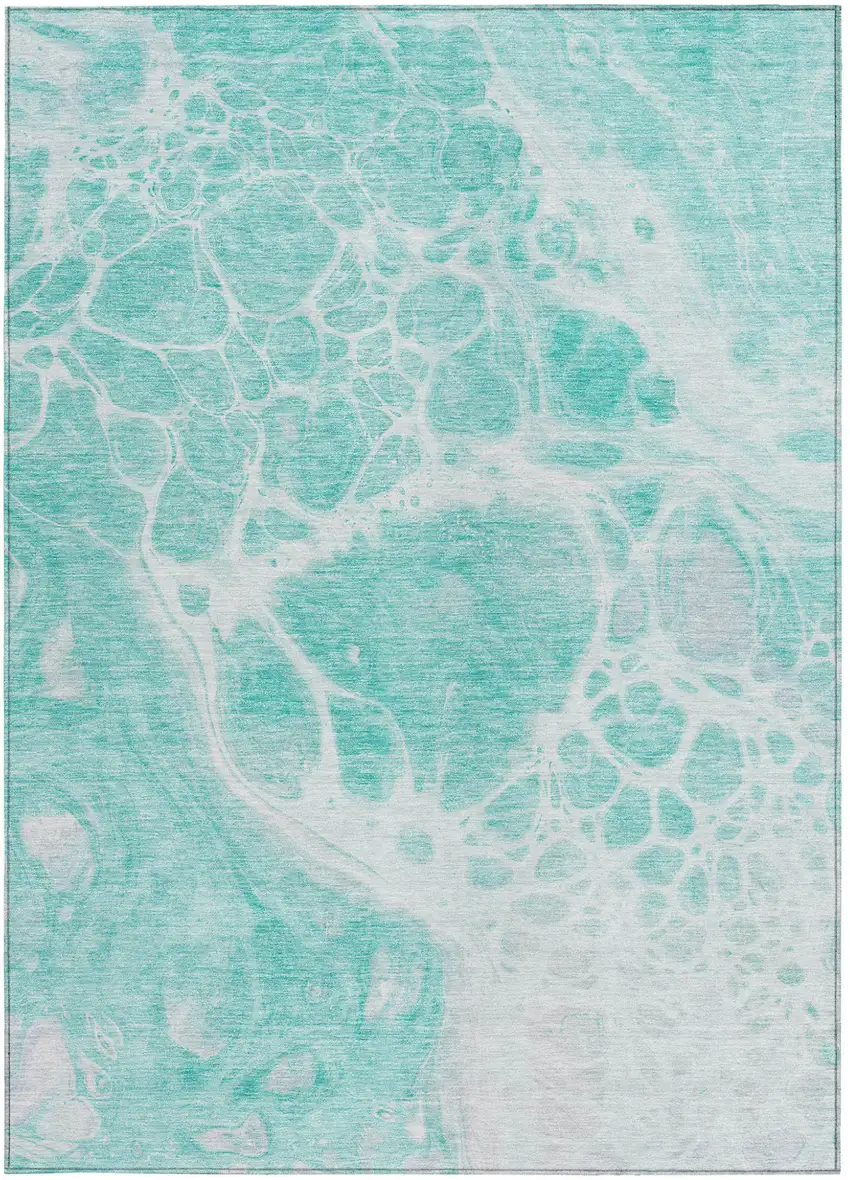 Aqua Teal Blue And Ivory Nautical Washable Indoor Outdoor Area Rug Photo 7
