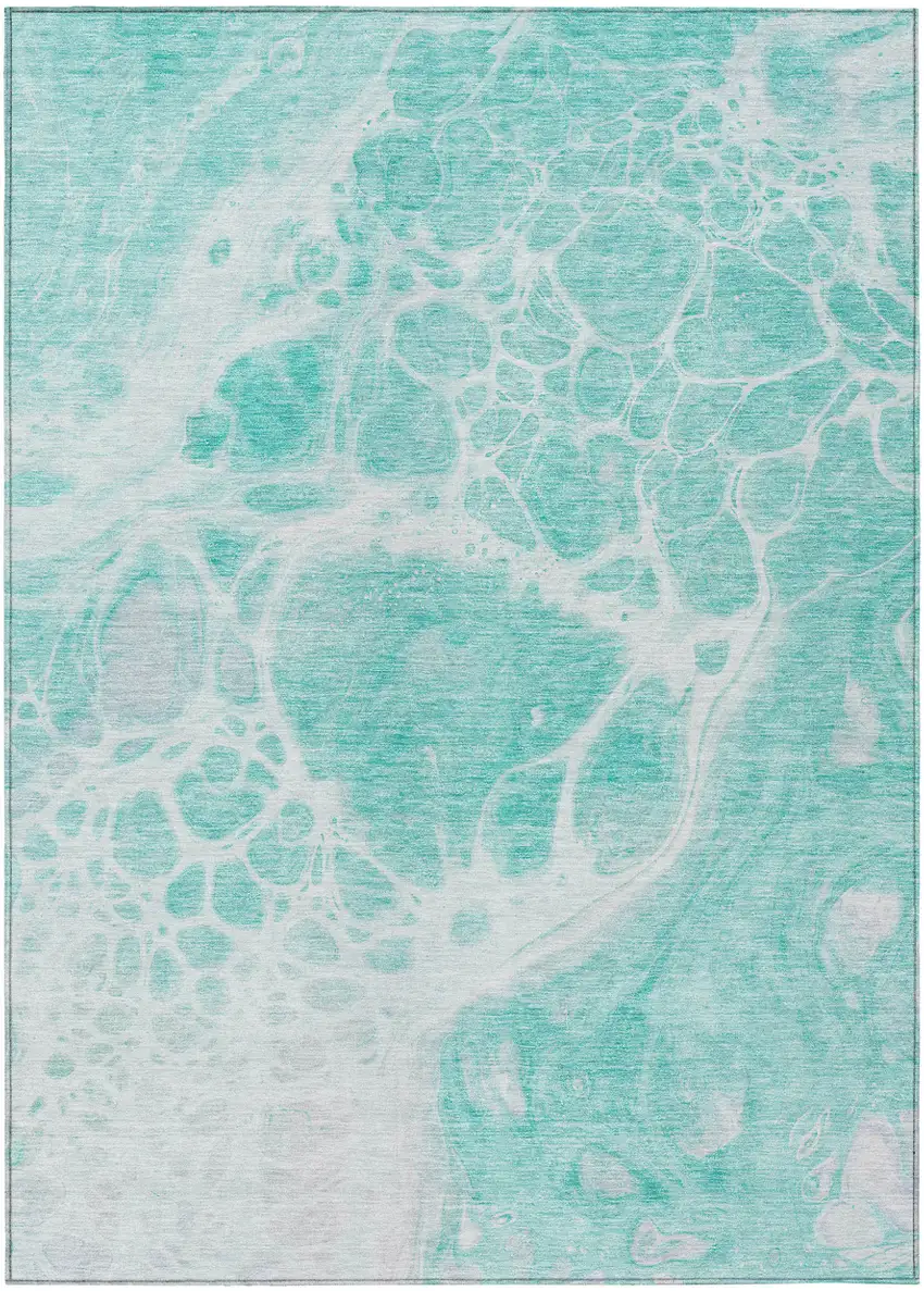 Aqua Teal Blue And Ivory Nautical Washable Indoor Outdoor Area Rug Photo 2