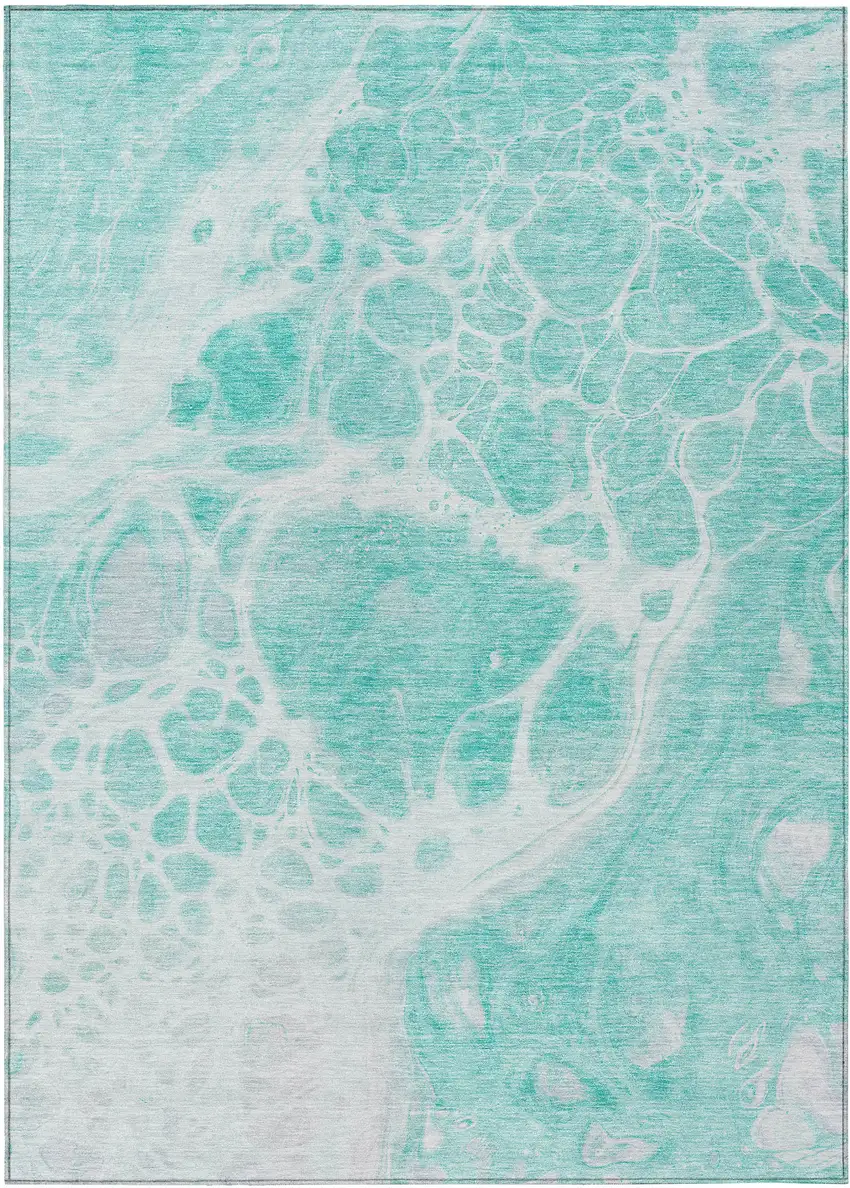 Aqua Teal Blue And Ivory Nautical Washable Indoor Outdoor Area Rug Photo 2