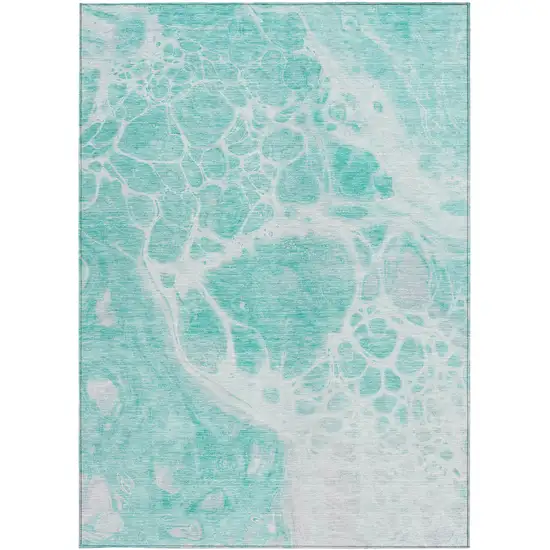 Aqua Teal Blue And Ivory Nautical Washable Indoor Outdoor Area Rug Photo 7