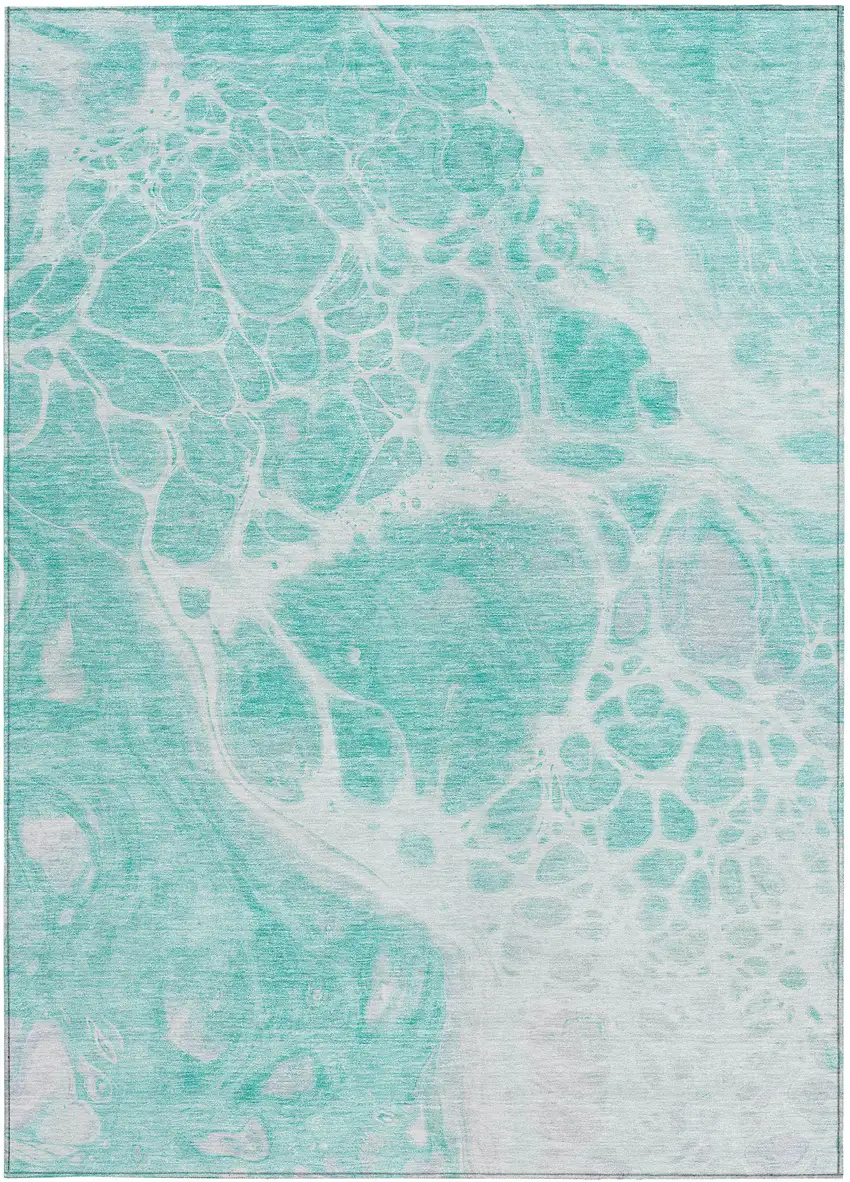 Aqua Teal Blue And Ivory Nautical Washable Indoor Outdoor Area Rug Photo 7