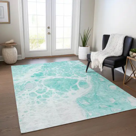Aqua Teal Blue And Ivory Nautical Washable Indoor Outdoor Area Rug Photo 9
