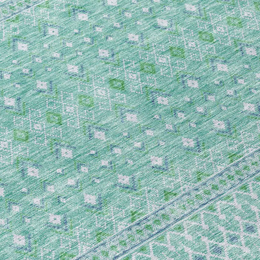 Aqua Teal Blue And Ivory Tribal Washable Indoor Outdoor Area Rug Photo 7