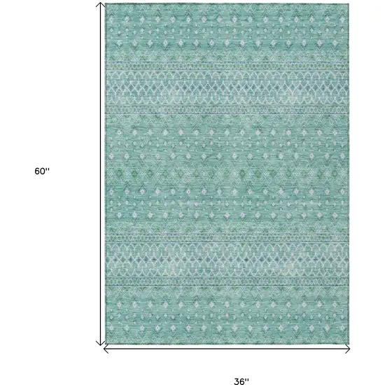 Aqua Teal Blue And Ivory Tribal Washable Indoor Outdoor Area Rug Photo 9