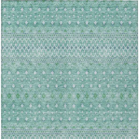 Aqua Teal Blue And Ivory Tribal Washable Indoor Outdoor Area Rug Photo 3