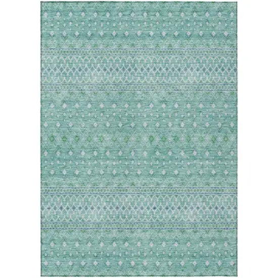 Aqua Teal Blue And Ivory Tribal Washable Indoor Outdoor Area Rug Photo 1