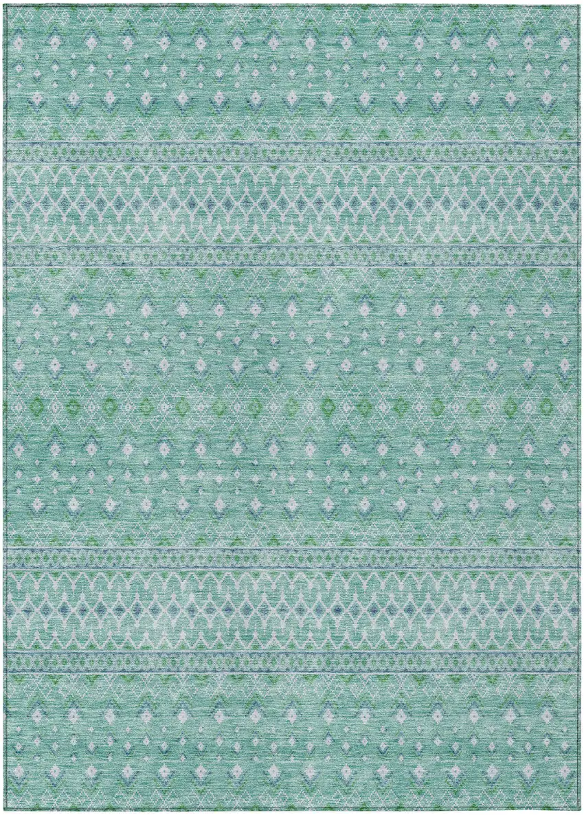 Aqua Teal Blue And Ivory Tribal Washable Indoor Outdoor Area Rug Photo 1