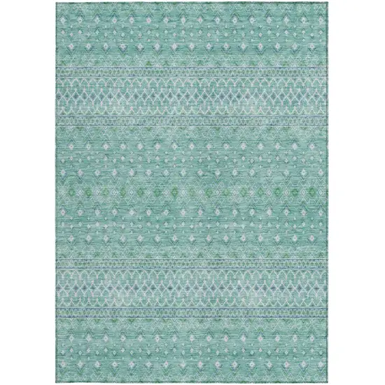 Aqua Teal Blue And Ivory Tribal Washable Indoor Outdoor Area Rug Photo 6