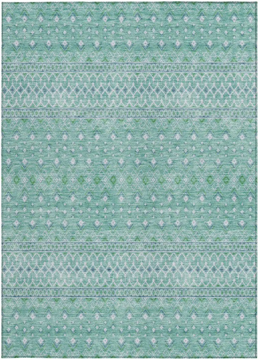 Aqua Teal Blue And Ivory Tribal Washable Indoor Outdoor Area Rug Photo 6