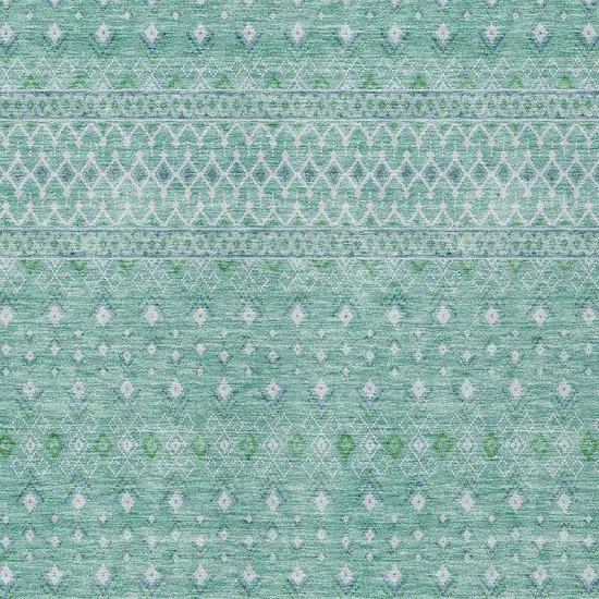 Aqua Teal Blue And Ivory Tribal Washable Indoor Outdoor Area Rug Photo 3