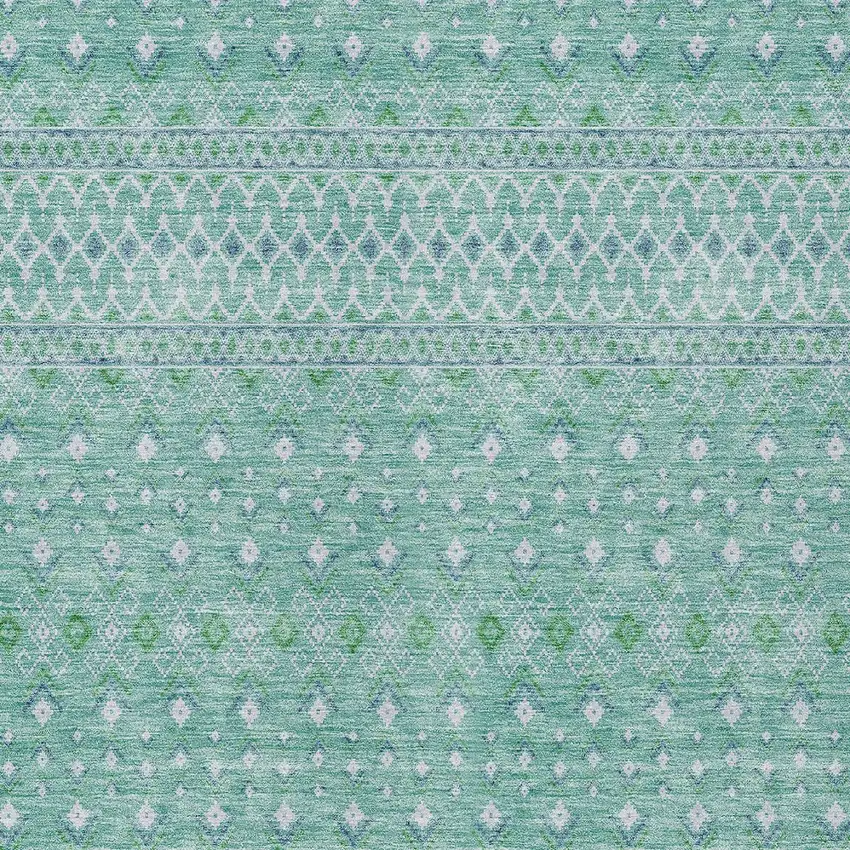 Aqua Teal Blue And Ivory Tribal Washable Indoor Outdoor Area Rug Photo 3