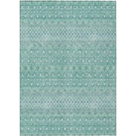 Aqua Teal Blue And Ivory Tribal Washable Indoor Outdoor Area Rug Photo 1