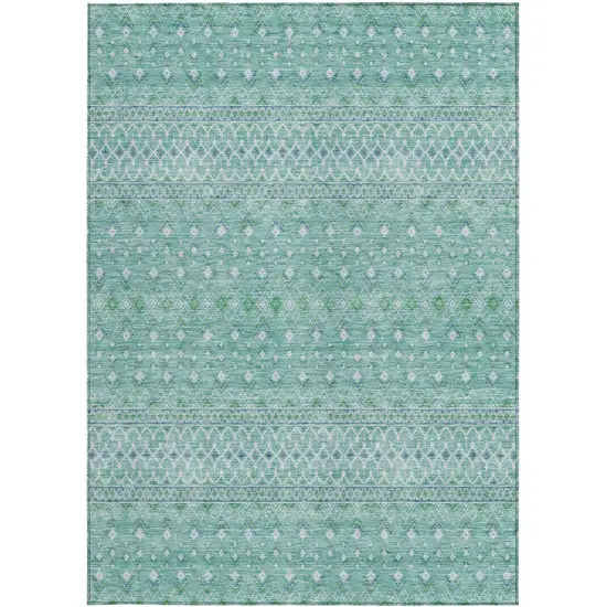 Aqua Teal Blue And Ivory Tribal Washable Indoor Outdoor Area Rug Photo 4