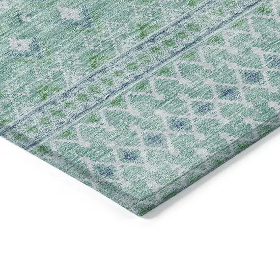 Aqua Teal Blue And Ivory Tribal Washable Indoor Outdoor Area Rug Photo 2