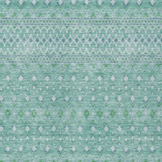Aqua Teal Blue And Ivory Tribal Washable Indoor Outdoor Area Rug Photo 3